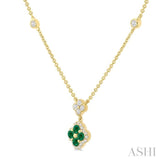 2.4 MM Round Shape Emerald and 1/4 Ctw Clover Round Cut Diamond Station Necklace in 14K Yellow Gold