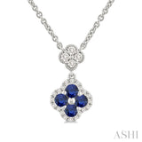 2.4 MM Round Shape Sapphire and 1/4 Ctw Clover Round Cut Diamond Station Necklace in 14K White Gold
