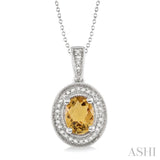 Oval Shape Silver Gemstone & Diamond Pendant