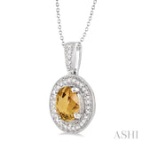 Oval Shape Silver Gemstone & Diamond Pendant