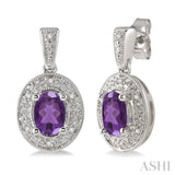 Oval Shape Silver Gemstone & Diamond Earrings