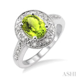 Oval Shape Silver Gemstone & Diamond Ring