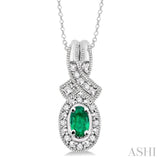 Oval Shape Silver Gemstone & Diamond Pendant