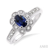 Oval Shape Silver Gemstone & Diamond Ring