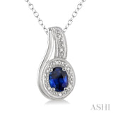Oval Shape Silver Gemstone & Diamond Pendant