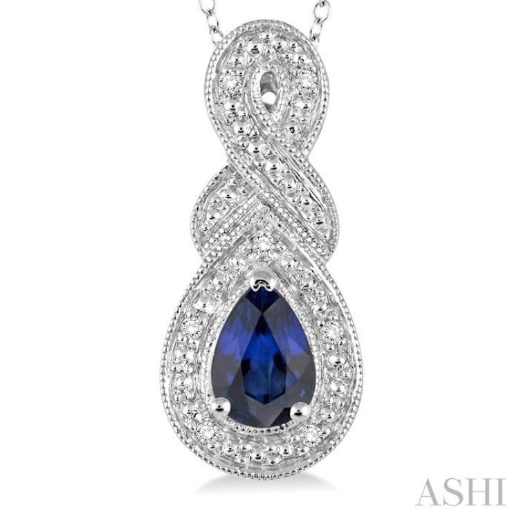 Pear Shape Silver Gemstone & Diamond Pendant