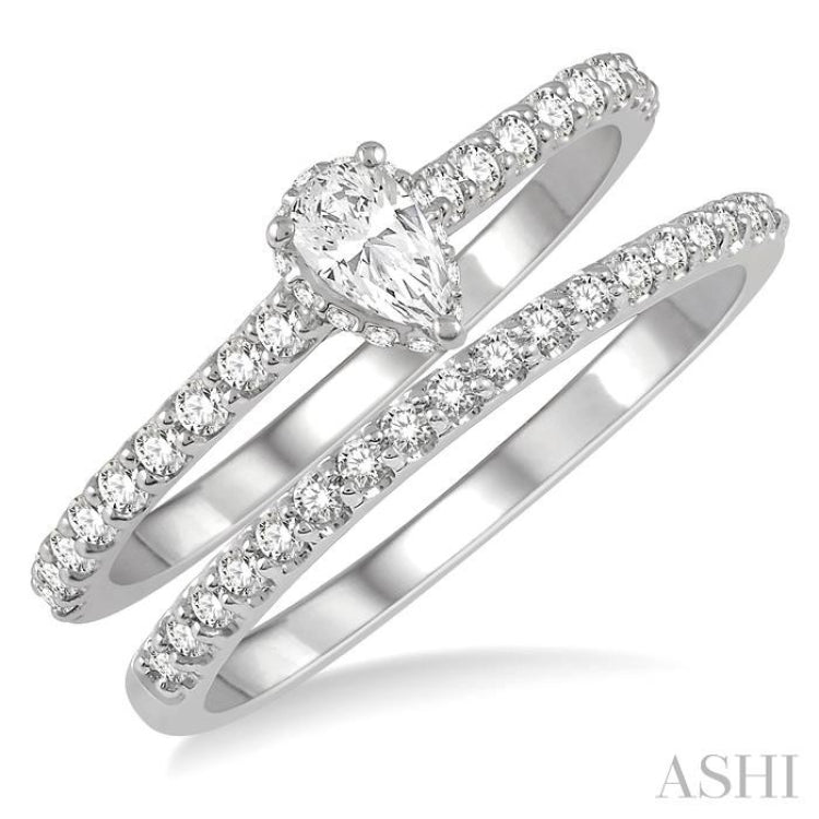 Pear Shaped Classic Wide Band Engagement Ring - Aloria - S2062-090A4W20T