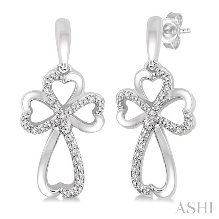 Heart Shape Silver Cross Diamond Fashion Earrings