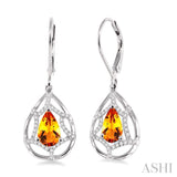 8x5mm Pear Shape Citrine and 1/4 Ctw Round Cut Diamond Earrings in 14K White Gold