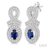 5x3 MM Oval Cut Sapphire and 1/3 Ctw Round Cut Diamond Earrings in 14K White Gold