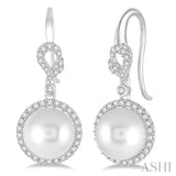 10x10 MM White Cultured Pearl and 5/8 Ctw Round Cut Diamond Earrings in 14K White Gold