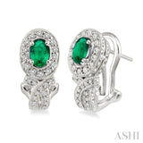 6x4MM Oval Cut Emerald and 1 Ctw Round Cut Diamond Earrings in 14K White Gold