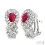 6x4MM Pear Shape Ruby and 1 Ctw Round Cut Diamond Earrings in 14K White Gold