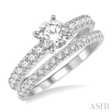 7/8 Ctw Round Cut Diamond Wedding Set With 5/8 ct Engagement Ring and 1/4 ct Wedding Band in 14K White Gold